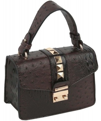 Ostrich Croc Studded Top Flap Crossbody Bag LGZ023 COFFEE